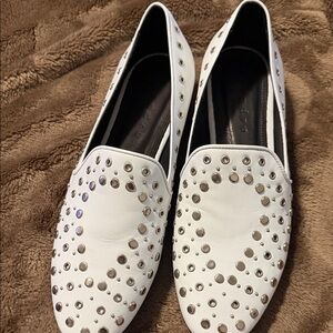 Sandro Barry White leather Studded eyelet Women's loafers size 37 worn once